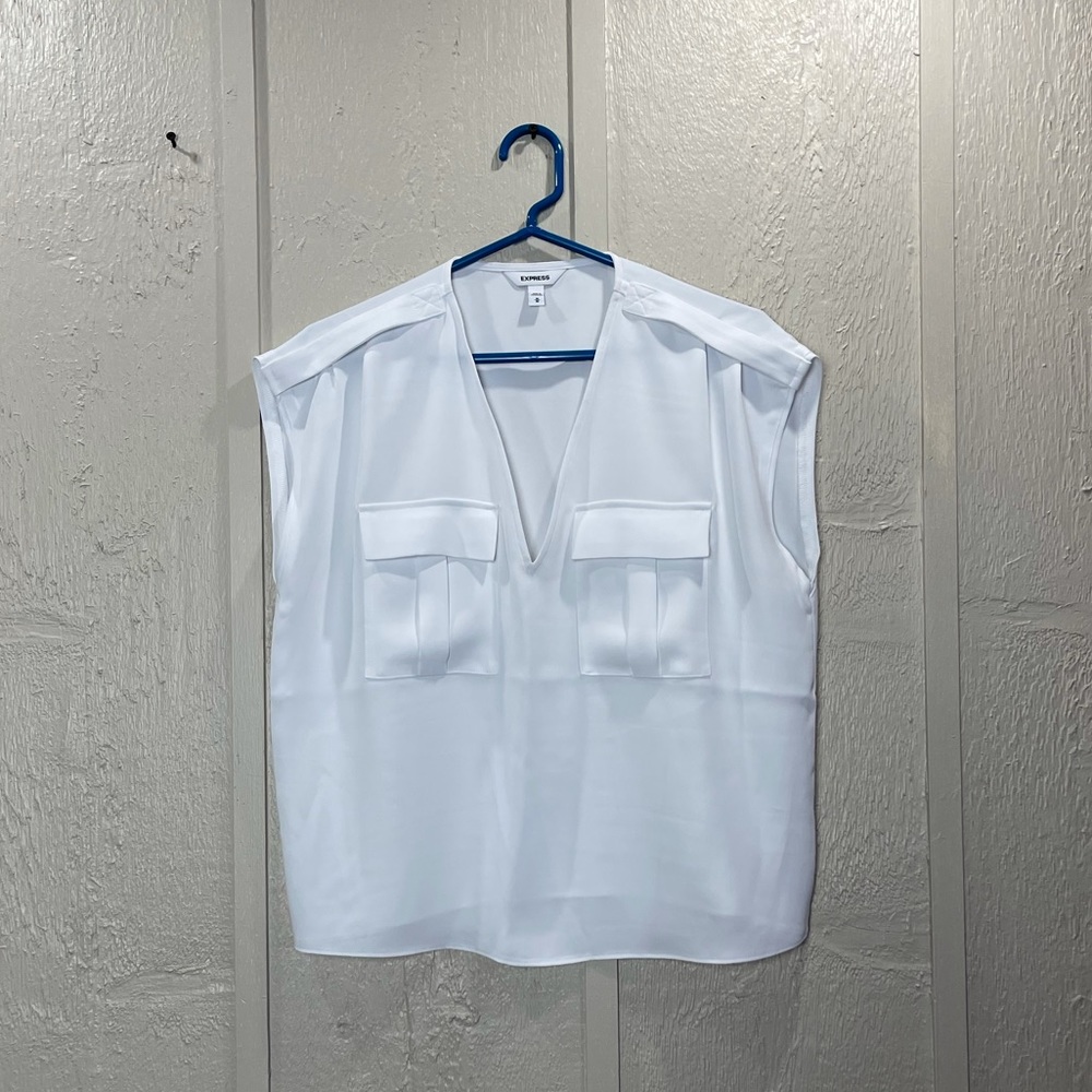 Women’s M White Express Dress Blouse V-Neck